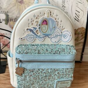Disney Light Blue and White Sequin Kids Backpack with Carriage Patch